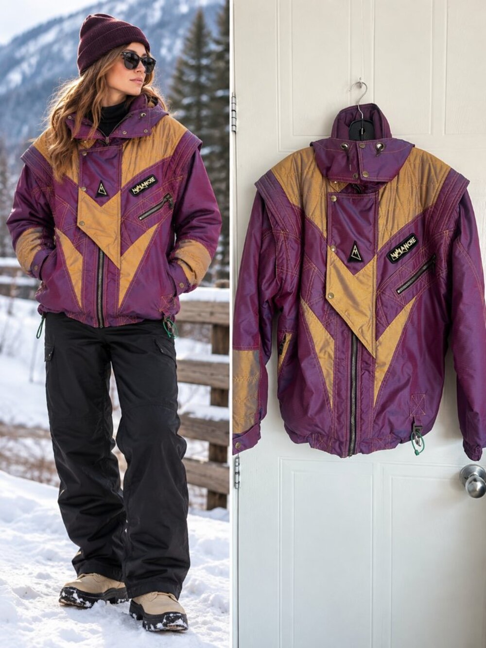Avalanche Purple Gold 3M Thinsulate Colorblock Ski Jacket Retro 90s M
